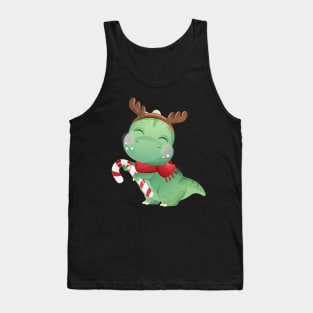 Cute Christmas T Rex Dinosaur Holding Candy Cane Tank Top